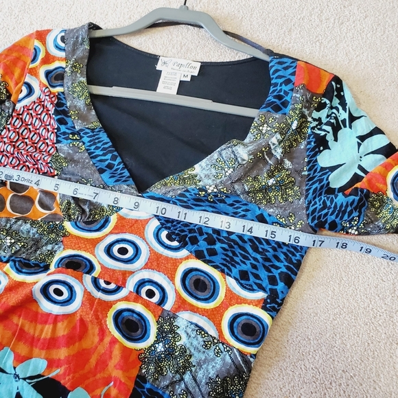 Papillon Artsy Patchwork Y2K V-Neck Stretch Jersey Boho Colorful Dress M - Picture 5 of 6